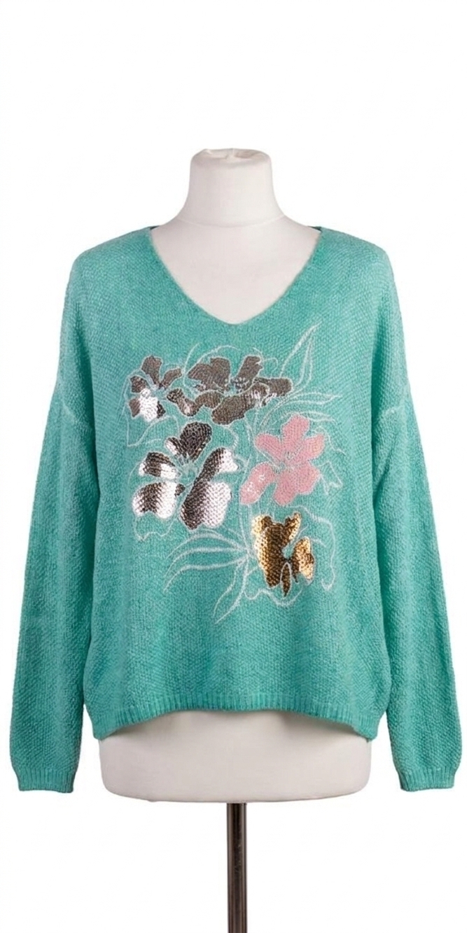 NEW GIGI MODA emma fiori sweater in lake green
